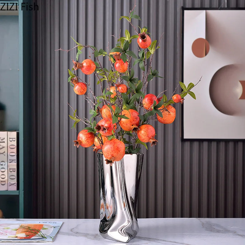 DecorBites™ Gold Plated Pleated Texture Ceramic Vase for Desk Decor and Flower Arrangements