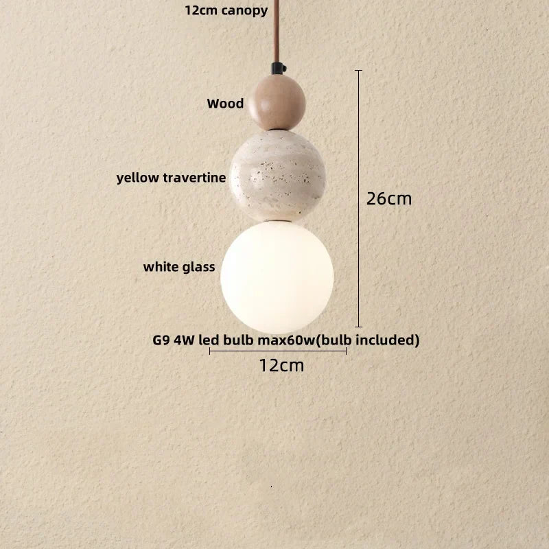 DecorBites™ LED Gourd Pendant Light Fixture with Yellow Travertine and White Glass
