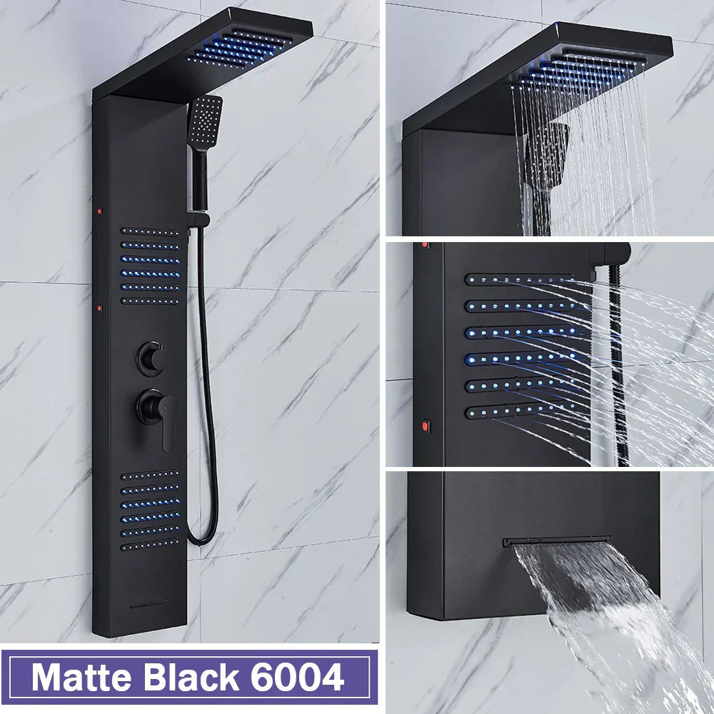 DecorBites™ Black LED Shower Column with Massage Jets and Waterfall Mixer Tap