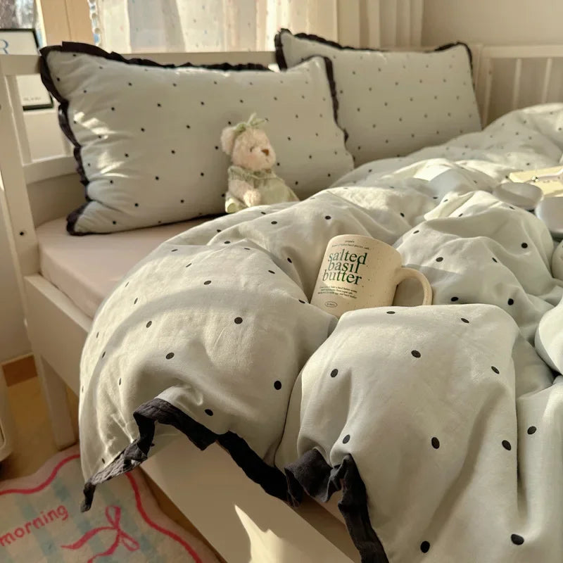 DecorBites™ French Lace Washed Cotton Bedding Sets for King Queen Beds