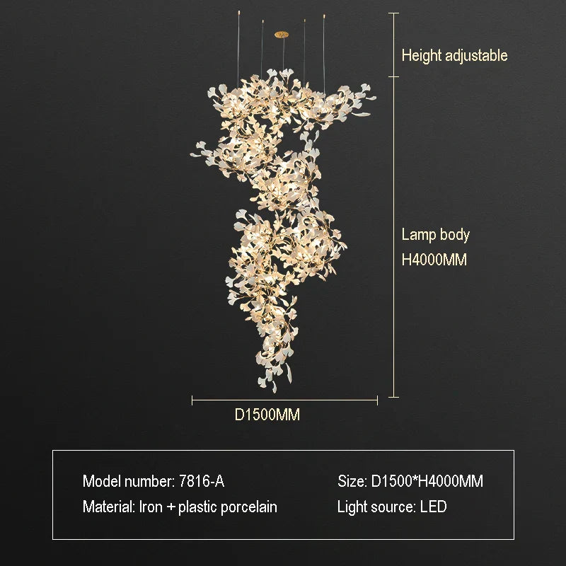 DecorBites™ Ginkgo Biloba Chandelier: Elegant Duplex Living Room Hotel Lobby Pendant Light