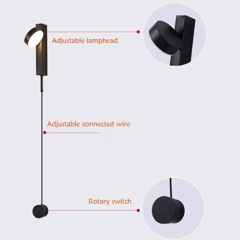 DecorBites™ Black Gold Rotating LED Wall Lamp for Bedroom & Living Room