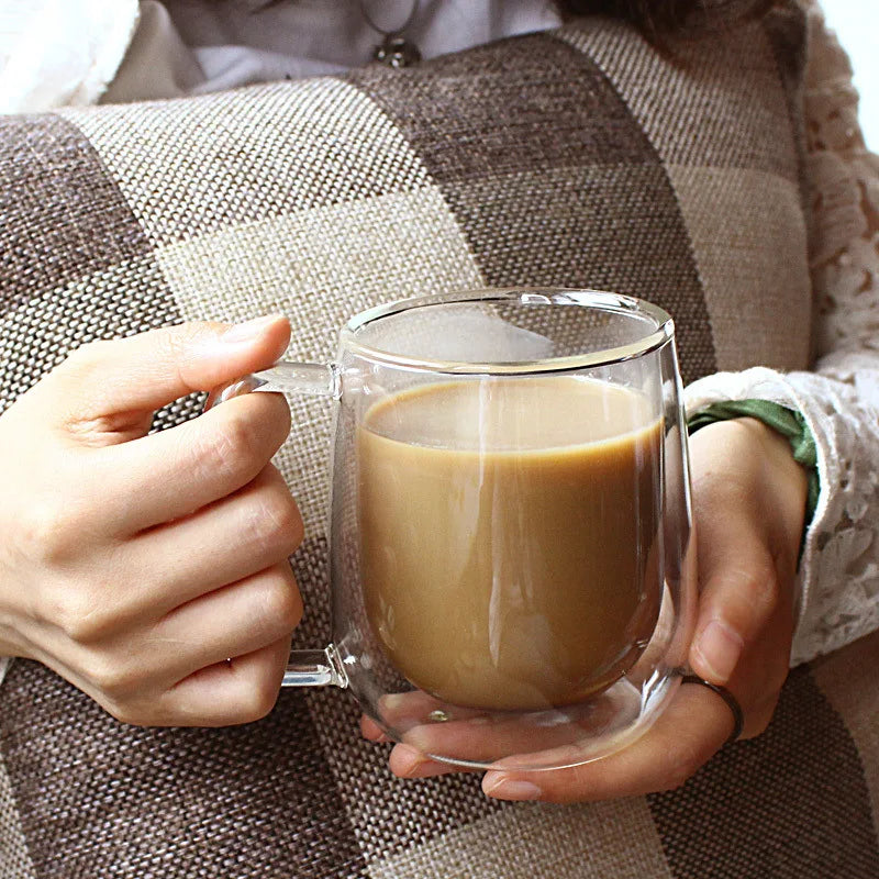 DecorBites™ Double Wall Borosilicate Glass Mug Heat Resistant Tea Coffee Cup