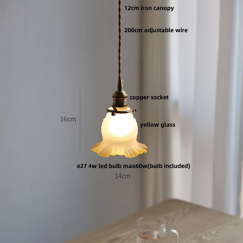 DecorBites™ Copper Canopy LED Pendant Light Fixture Green Glass Hanging Lamp