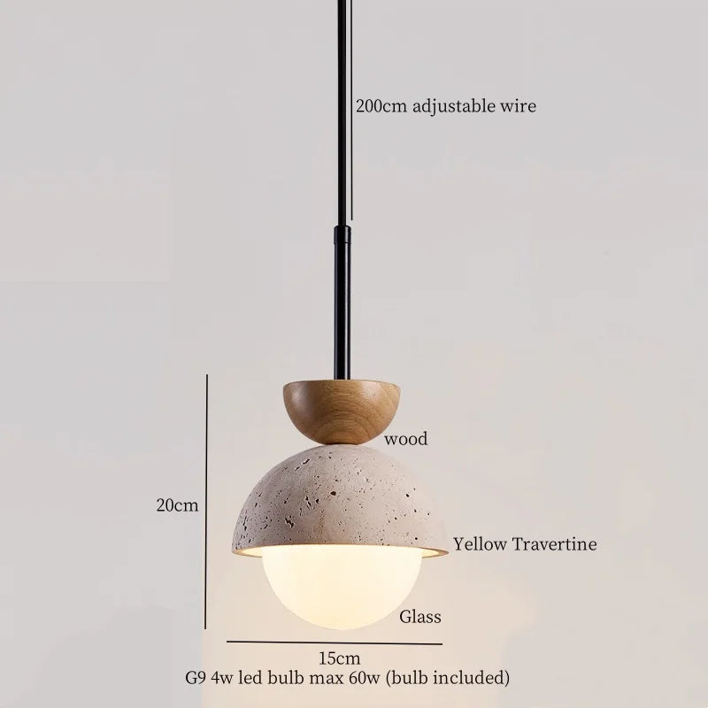 DecorBites™ Yellow Travertine LED Pendant Lights for Kitchen Island Bedroom Dining Table
