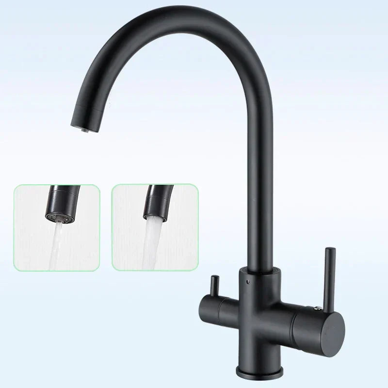 DecorBites™ Black Purified Water Kitchen Faucet Hot Cold Mixer Dual Handles Drinking Water Tap