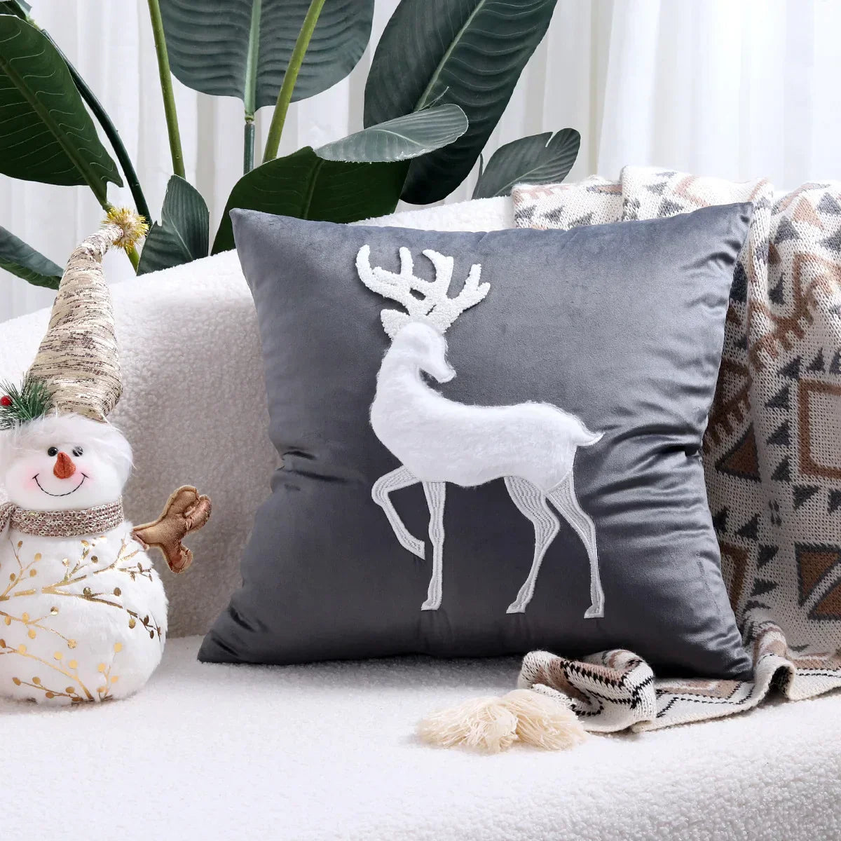 DecorBites™ Christmas Cartoon Embroidered Pillow Cover Set for Festive Home Decor