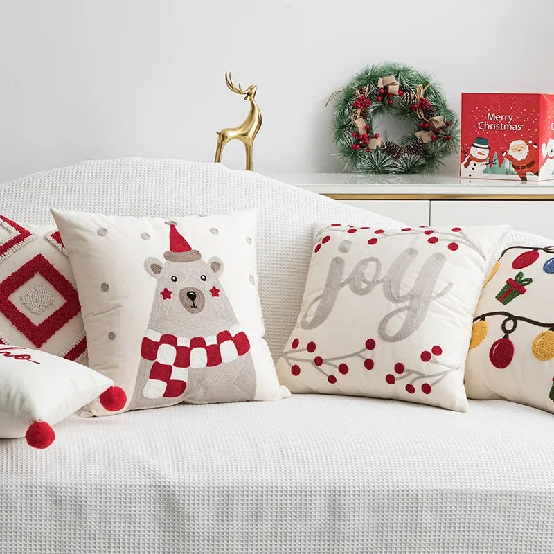 DecorBites™ Christmas Bell Red Geometric Tufted Throw Pillow Cover for Holiday Party Home Decor
