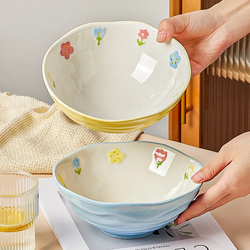 DecorBites™ 7" Hand-Painted Ceramic Ramen Bowl - Large Noodle Bowl for Home & Restaurant