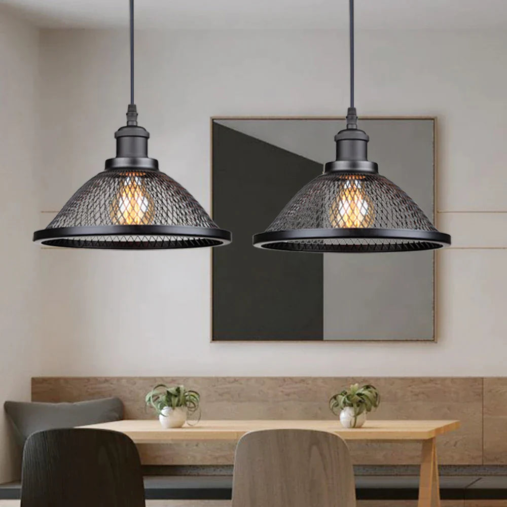 DecorBites™ Black Industrial Cage Pendant Light for Kitchen Island Dining Room
