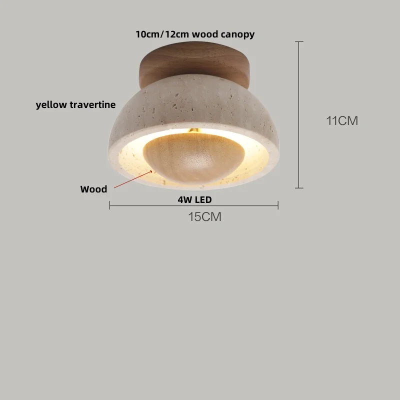 DecorBites™ Acrylic LED Ceiling Lamp Yellow Travertine Wood Canopy Wabi Sabi Style