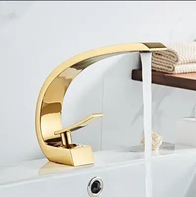 DecorBites™ Black/Gold Basin Faucet Modern Bathroom Mixer Tap, Single Handle Waterfall Hot Cold