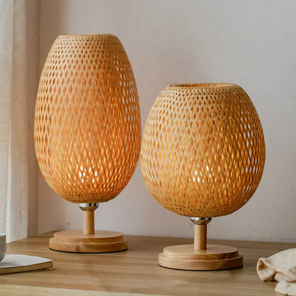 DecorBites™ Bamboo Weave Table Lamp - Modern Bedside Light