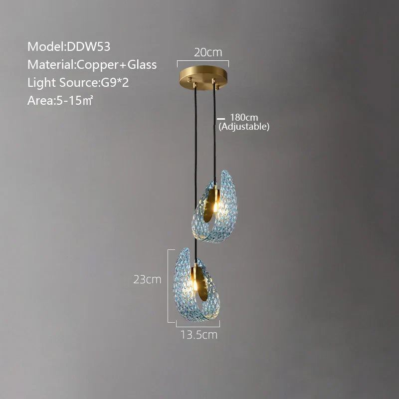 DecorBites™ Blue Glass Luxury Brass Ceiling Pendant Light - Creative Flower Design