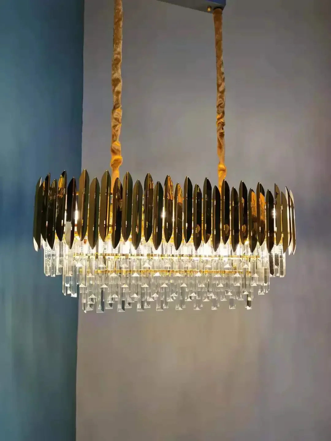 DecorBites™ Crystal Chandelier LED Pendant Light Fixture for Luxury Living Room Décor