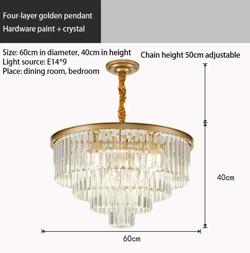 DecorBites™ Crystal Chandelier: Modern LED Pendant Light in Gold/Black for Home Decor