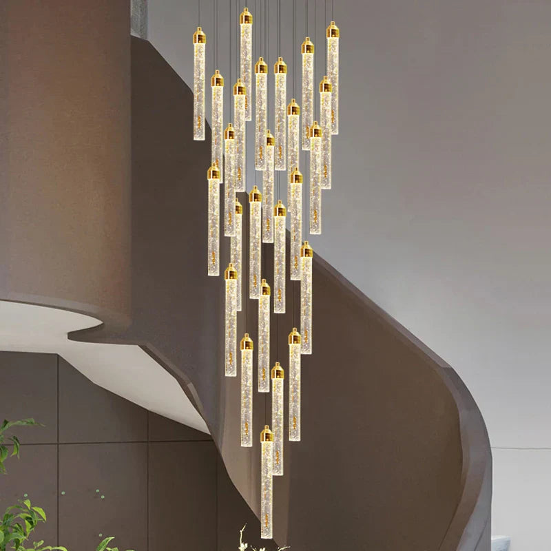 DecorBites™ Crystal Staircase Chandelier: Modern LED Living Room Lamp for Deluxe Home Decor