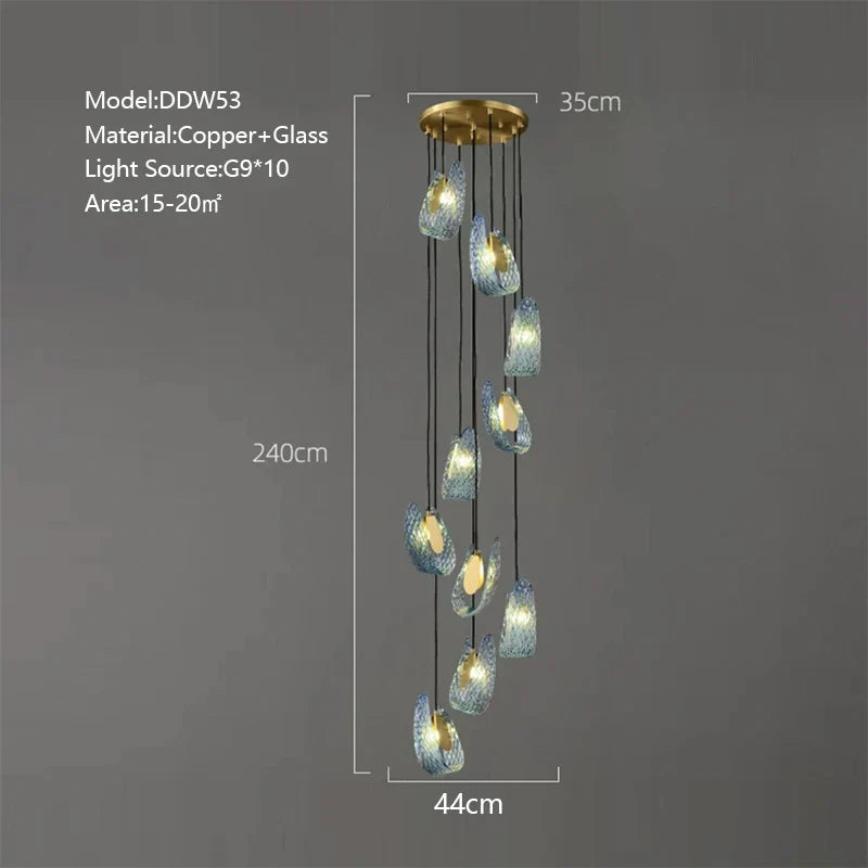 DecorBites™ LED Art Deco Blue Peacock Leaf Copper Ceiling Chandelier for Living Room