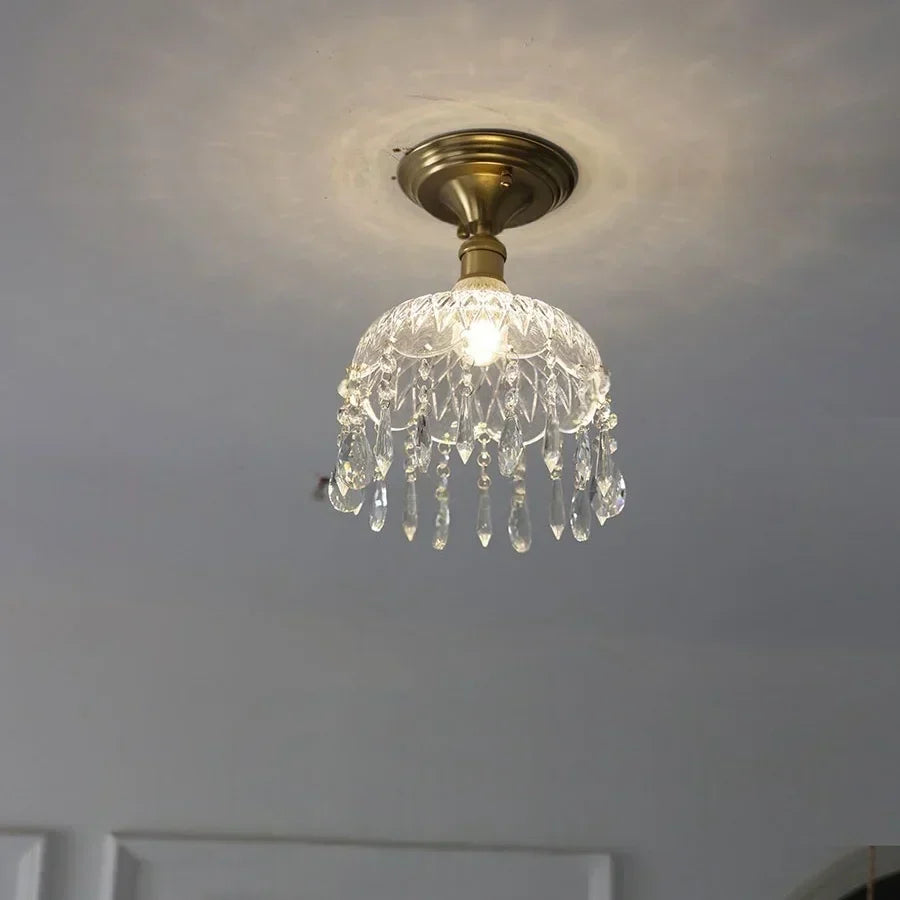 DecorBites™ Glass Grid LED Ceiling Lamp: Luxury Crystal Nordic Copper Ceiling Lights