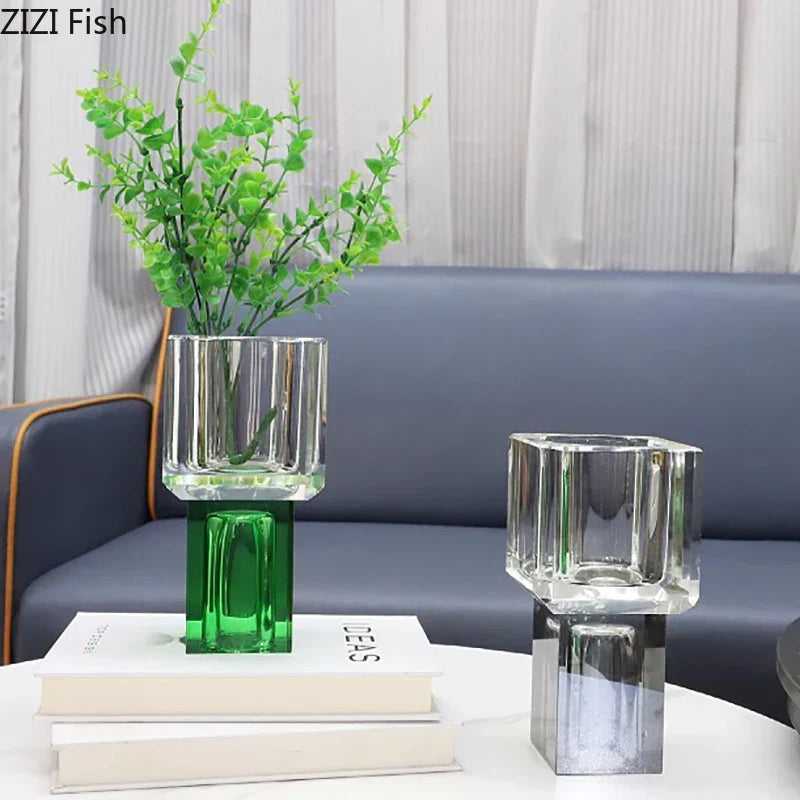 DecorBites™ Geometric Square Glass Vase Artificial Flowers Modern Floral Arrangement
