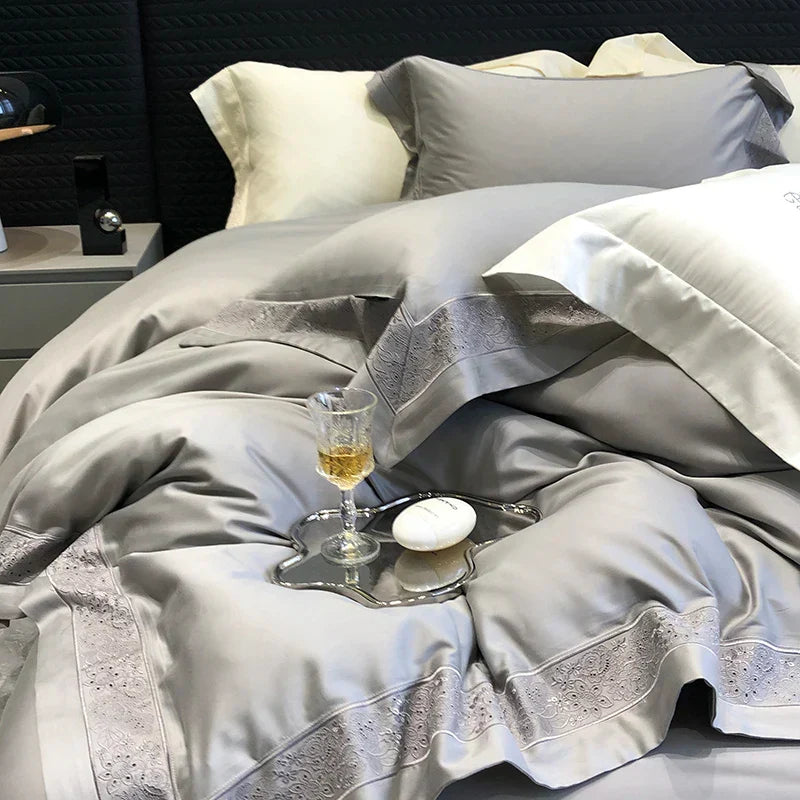 DecorBites™ 1200TC Luxury Embroidery Bedding Set with Wide Edge & Lyocell Cotton Brushed Fabric