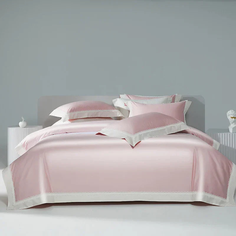 DecorBites™ Lace Patchwork Bedding Set: 1200TC Egyptian Cotton Duvet Cover, Sheet, Pillowcases