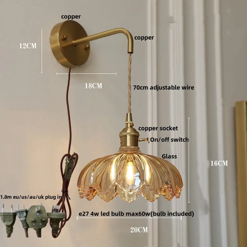DecorBites™ LED Glass Wall Lights Pull Chain Switch | Nordic Modern Design Bedside Lamp
