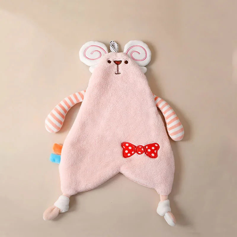 DecorBites™ Cartoon Animals Hand Towel: Soft Coral Fleece, High Absorbency, Skin Friendly Kids' Towel