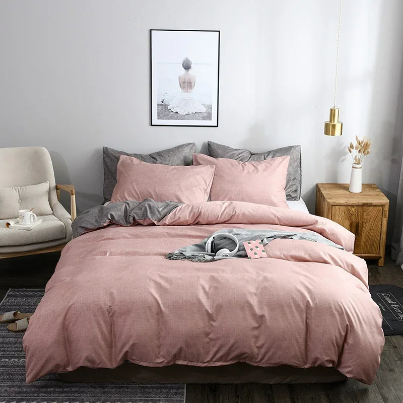 DecorBites™ King Size Duvet Cover Set - Soft Grain Polyester, Plain Design - Queen Bedding