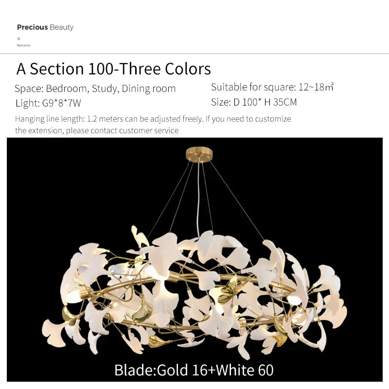 DecorBites™ Ginkgo Biloba Chandelier: Elegant Duplex Living Room Hotel Lobby Pendant Light