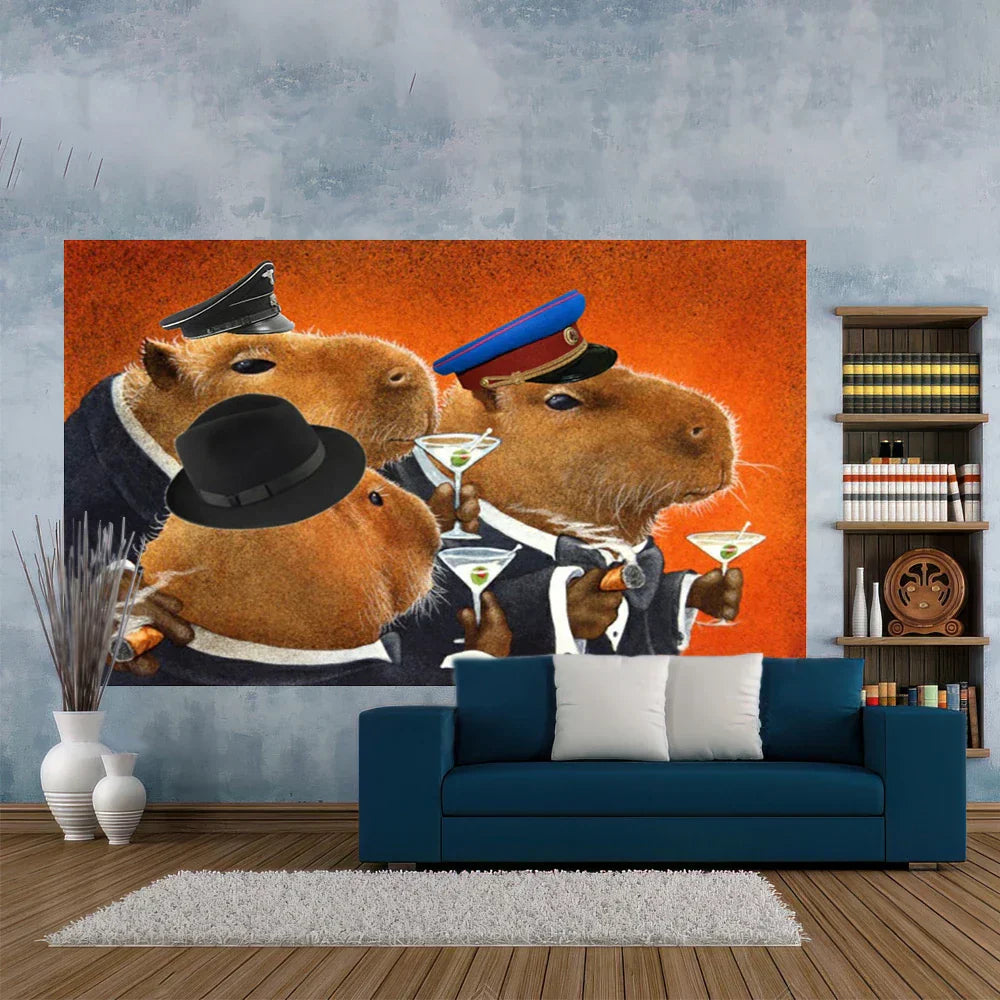 DecorBites™ Capybara Club Humor Tapestry 90x150 Funny Wall Hanging Carpet Bedroom Decor