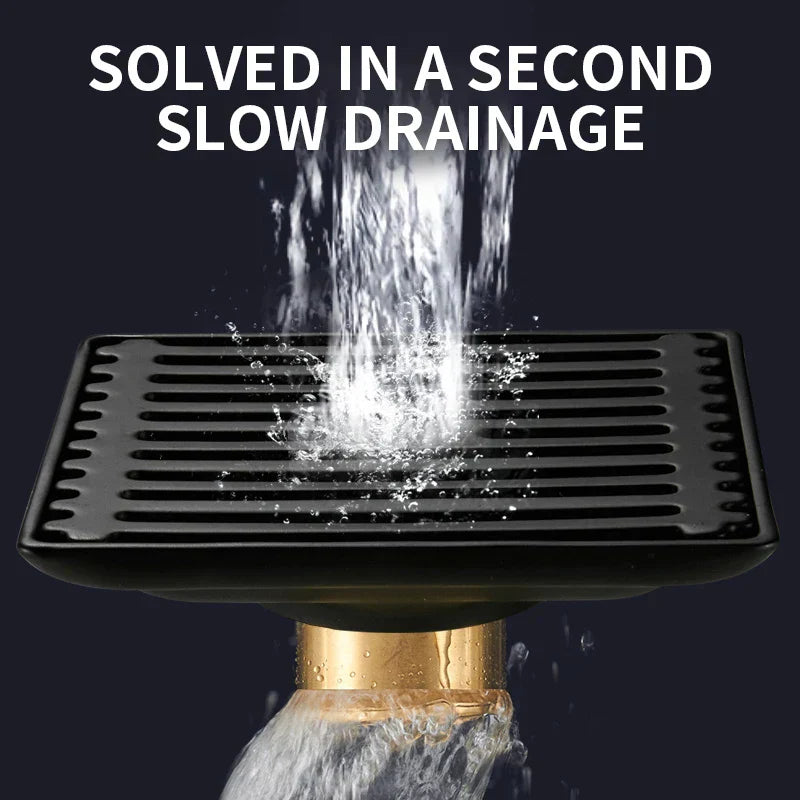 DecorBites™ Brass Square Shower Floor Drain with Hair Strainer - Bathroom Shower Accessory