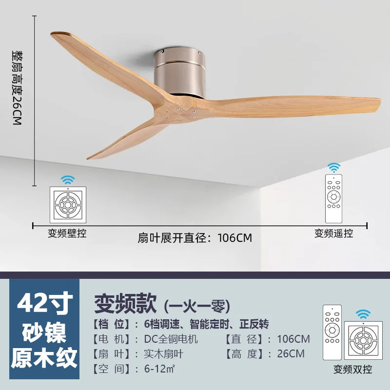 DecorBites™ 52 Inch Brushed Luxury Ceiling Fan with DC Motor, 3 Wood Blades, Remote Control