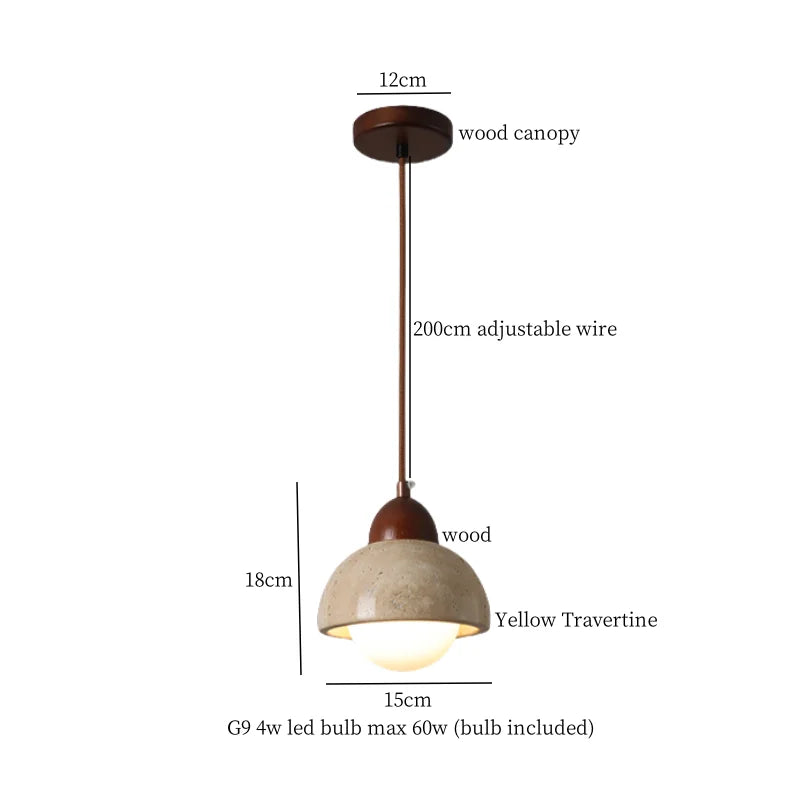 DecorBites™ Japanese LED Hanging Lamp Yellow Travertine Pendant Lighting for Bedroom and Dining Room