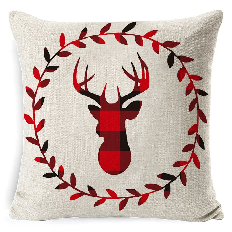 DecorBites™ Christmas Deer Linen Pillow Cover 45x45cm for Home Sofa Decor