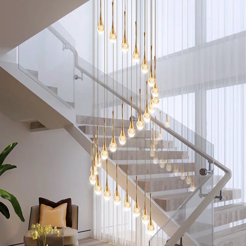 DecorBites™ Crystal LED Staircase Chandelier - Luxe Lighting for Hotel, Living Room, & Lobby