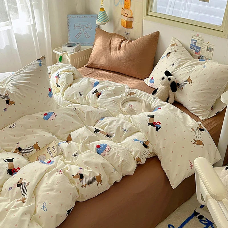 DecorBites™ Cartoon Pattern Cotton Fitted Sheet Set – Soft & Cozy Bedding for Adults & Kids