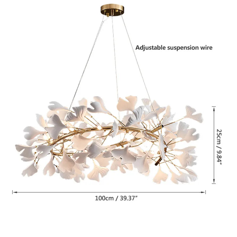 DecorBites™ Ginkgo Leaves Chandelier: Nordic Luxury Pendant Lamp for Hotel, Stairs, Living Room