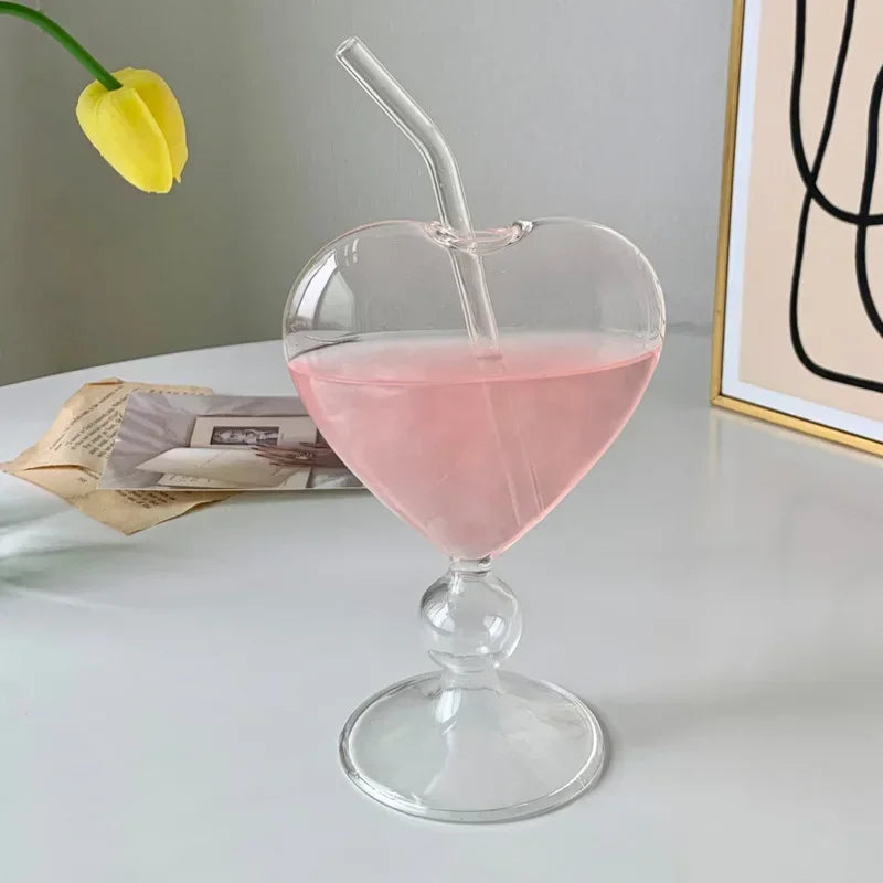 DecorBites™ Heart Love Glass Mug Set - Couple Cups, Bird & Cocktail Glass Tea Coffee Cup