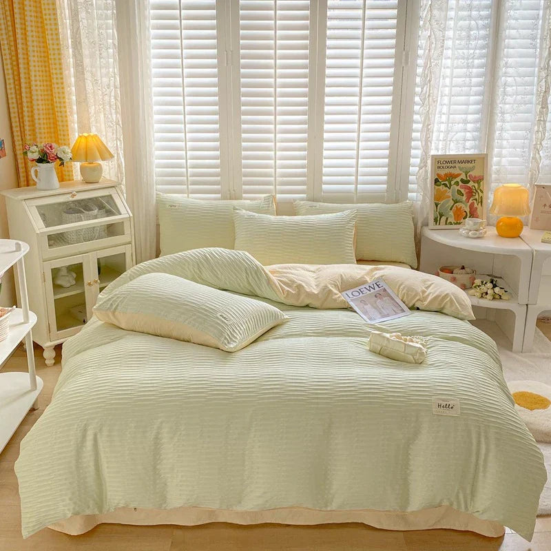 DecorBites™ Bubble Yarn Fabric Double-sided Duvet Cover Set with Sheets for Soft Comfort