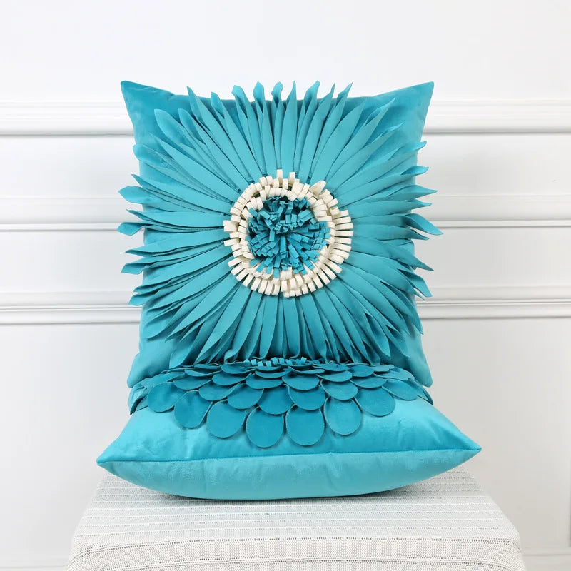 DecorBites™ 3D Blue Floral Velvet Cushion Cover 30x50/45x45CM - Small Daisy Sunflower Pillowcase