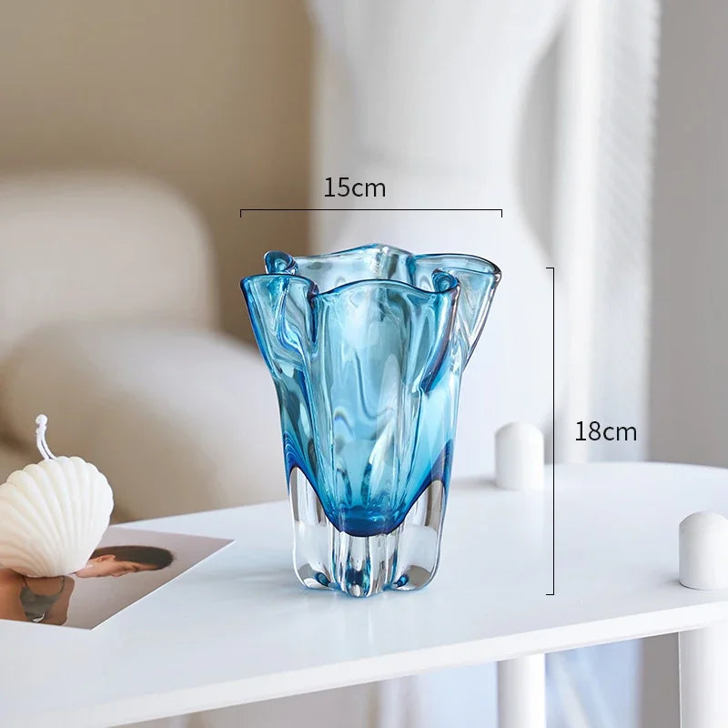DecorBites™ Blue Glass Hydroponic Vase: Modern Desk Floral Decor & Room Aesthetic