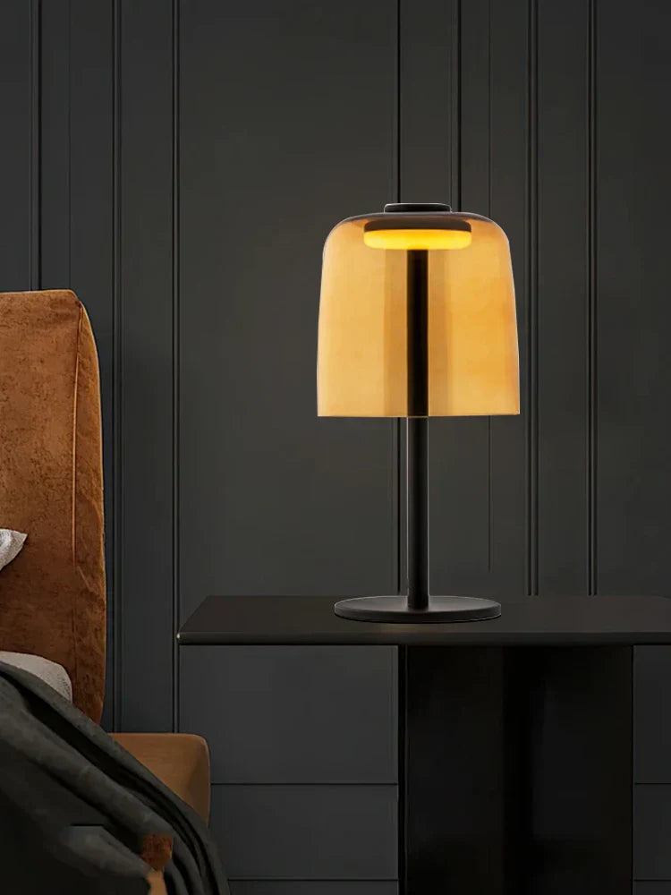 DecorBites™ Green Glass Table Lamp - Unique Handmade Decorative Desk Light with LED Bulb