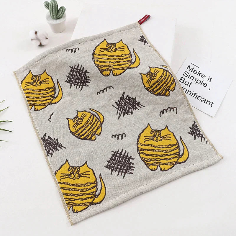 DecorBites™ Cat Gauze Hand Towels - Set of 4 | 100% Cotton, 35*40cm | Bathroom & Kitchen Essentials