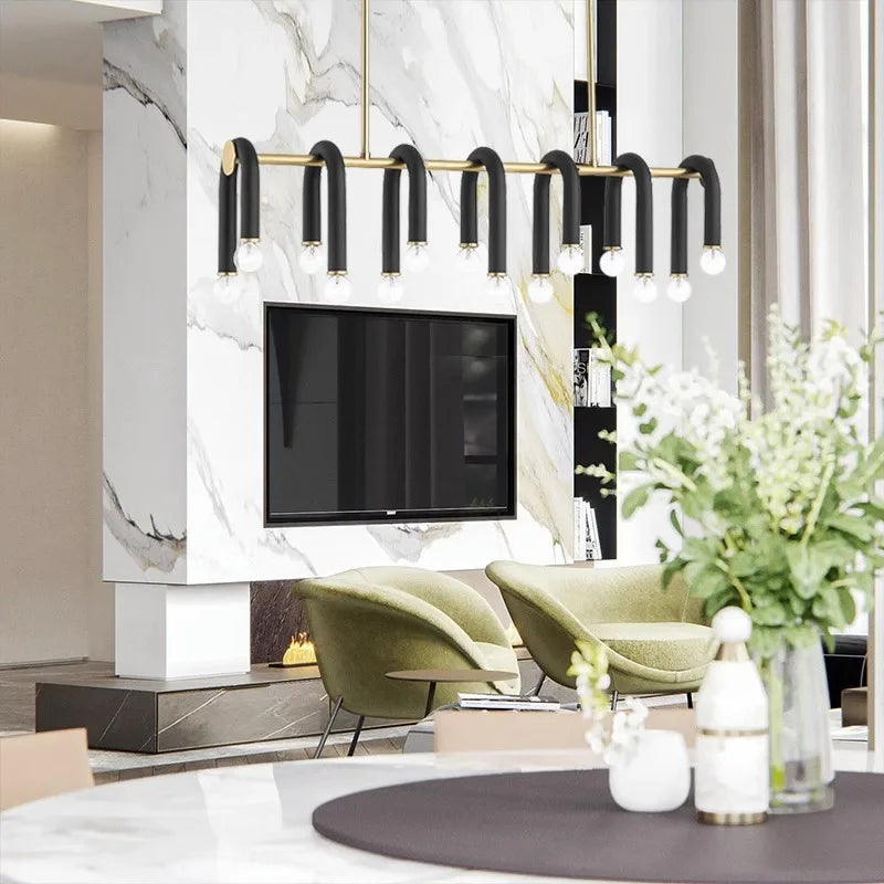 DecorBites™ Black Aluminum U-Shaped Tube Dimmable LED Chandelier for High Ceilings