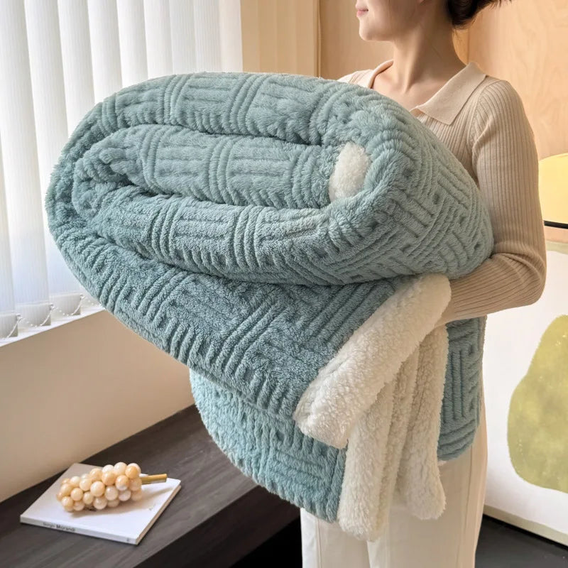 DecorBites™ Jacquard Lamb Wool Double-Layer Blanket for Cozy Comfort & Style