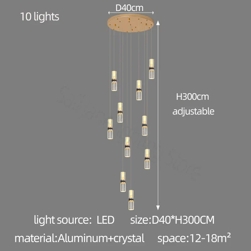 DecorBites™ Crystal Columnar Chandelier for Stairway, Bubble Design for Home, Restaurant, or Bar