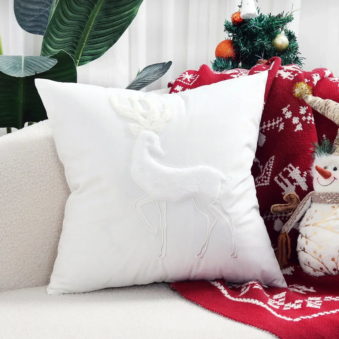DecorBites™ Christmas Patchwork MerryChristmas Cushion Cover Embroidered Velvet Home Decor
