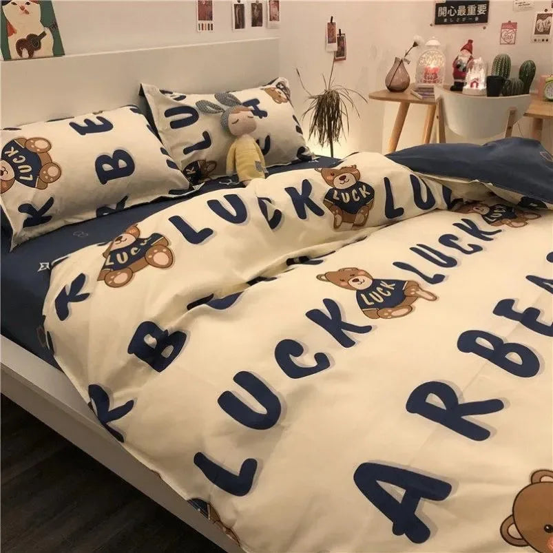 DecorBites™ Cartoon Print Bedding Set: Breathable Duvet Cover, Bed Sheet, Pillowcases - Double & Single Sizes