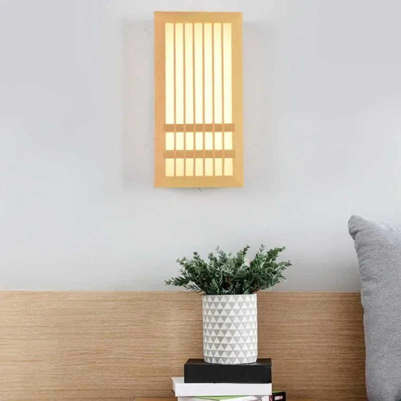 DecorBites™ LED Wood Wall Lamp Acrylic Rectangular Bedside Light for Living Room